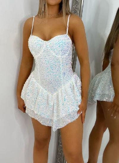 A-Line Sweetheart Sleeveless Short/Mini Sequined Homecoming Dresses