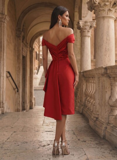Sheath/Column Off-The-Shoulder Satin Cocktail Dresses With Split Front