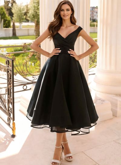 Simple Cap Shoulder A-Line Tea-Length Homecoming Dresses