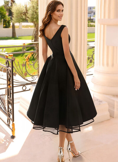 Simple Cap Shoulder A-Line Tea-Length Homecoming Dresses