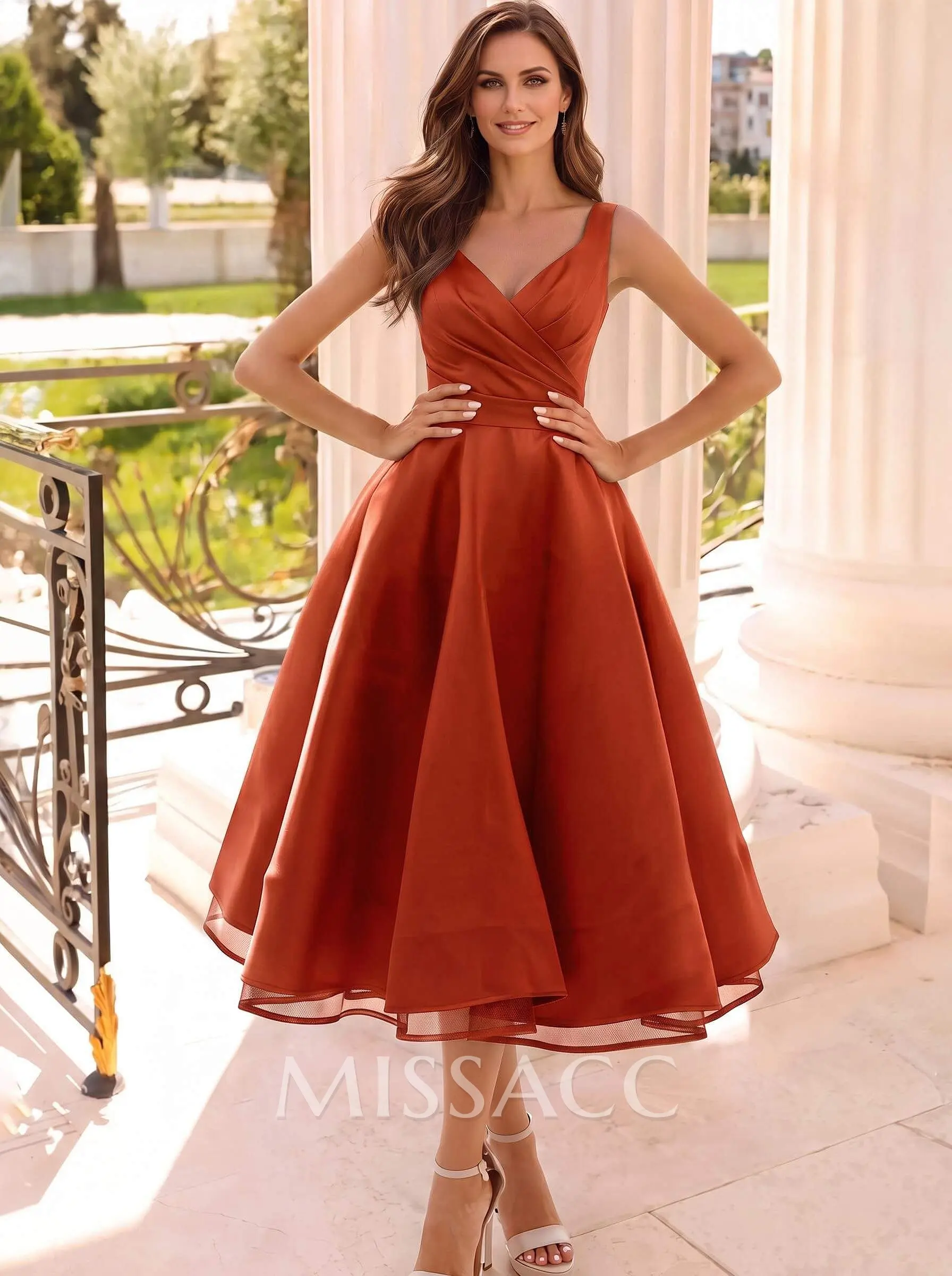 Simple Cap Shoulder A-Line Tea-Length Homecoming Dresses - Missacc