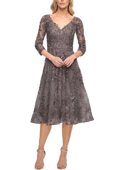A-Line V-Neck 3/4 Sleeves Lace/Tulle Mother Of The Bride Dresses