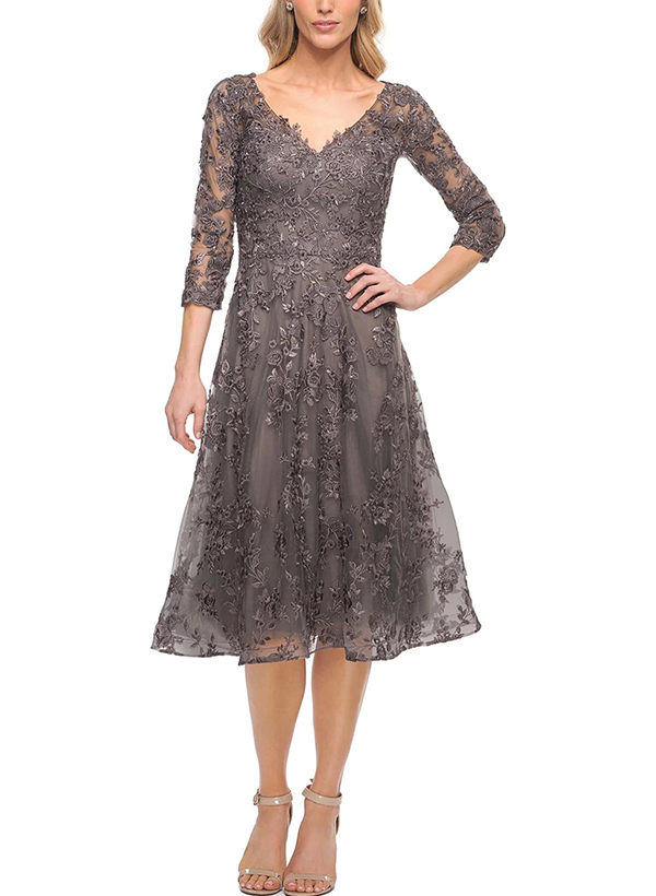 A-Line V-Neck 3/4 Sleeves Lace/Tulle Mother Of The Bride Dresses