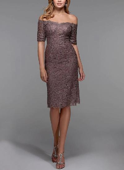 Sheath/Column Off-The-Shoulder Short Sleeves Lace Mother Of The Bride Dresses