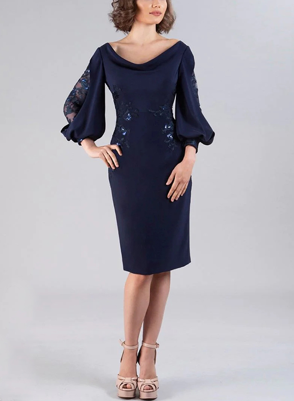 Sheath/Column Cowl Neck Long Sleeves Lace/Satin Mother Of The Bride Dresses