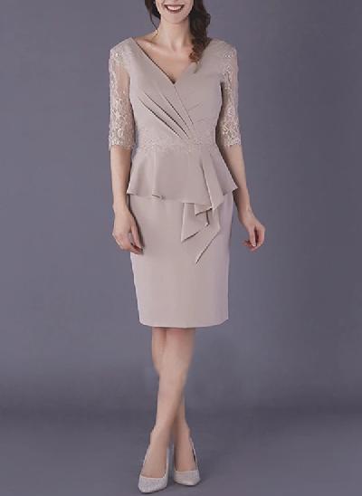 Sheath/Column V-Neck Chiffon Mother Of The Bride Dresses With Appliques Lace