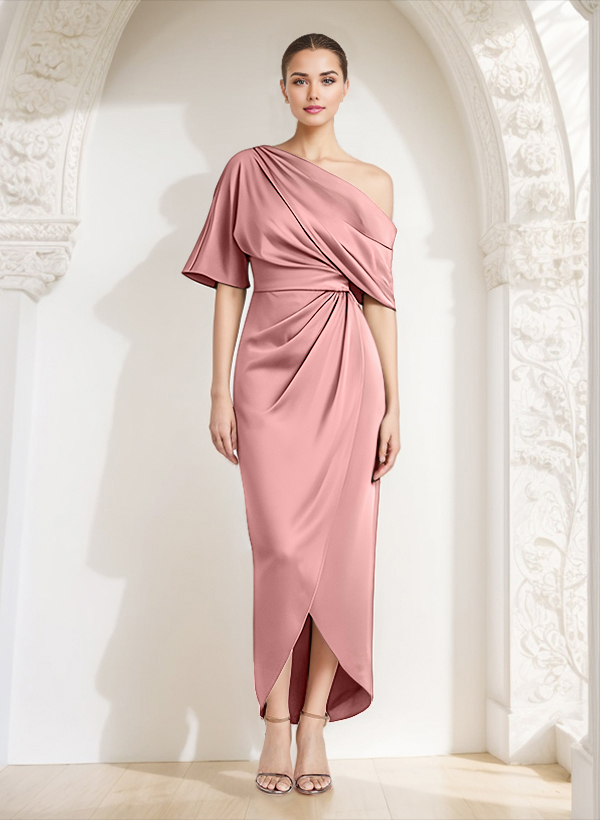 Sheath/Column One-Shoulder Satin Mother Of The Bride Dresses With Ruffle