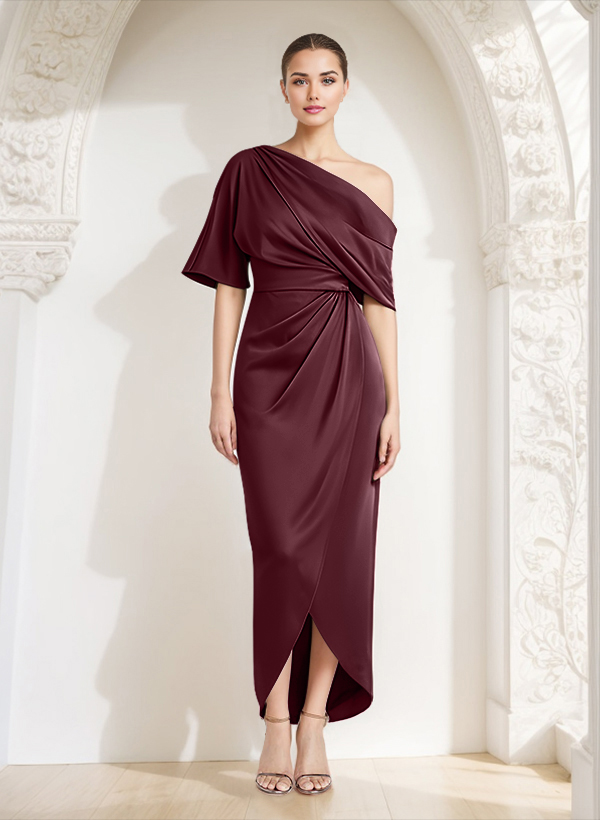 Sheath/Column One-Shoulder Satin Mother Of The Bride Dresses With Ruffle
