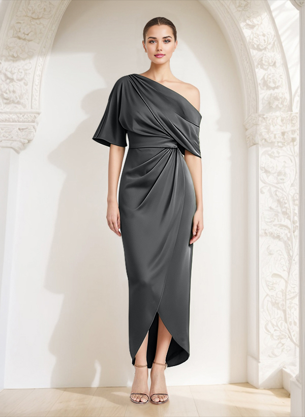 Sheath/Column One-Shoulder Satin Mother Of The Bride Dresses With Ruffle