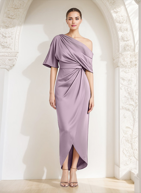 A-Line One-Shoulder Sleeveless Satin Mother Of The Bride Dresses With ...