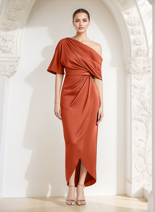 Sheath/Column One-Shoulder Satin Mother Of The Bride Dresses With Ruffle