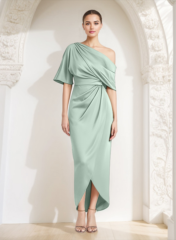 Sheath/Column One-Shoulder Satin Mother Of The Bride Dresses With Ruffle