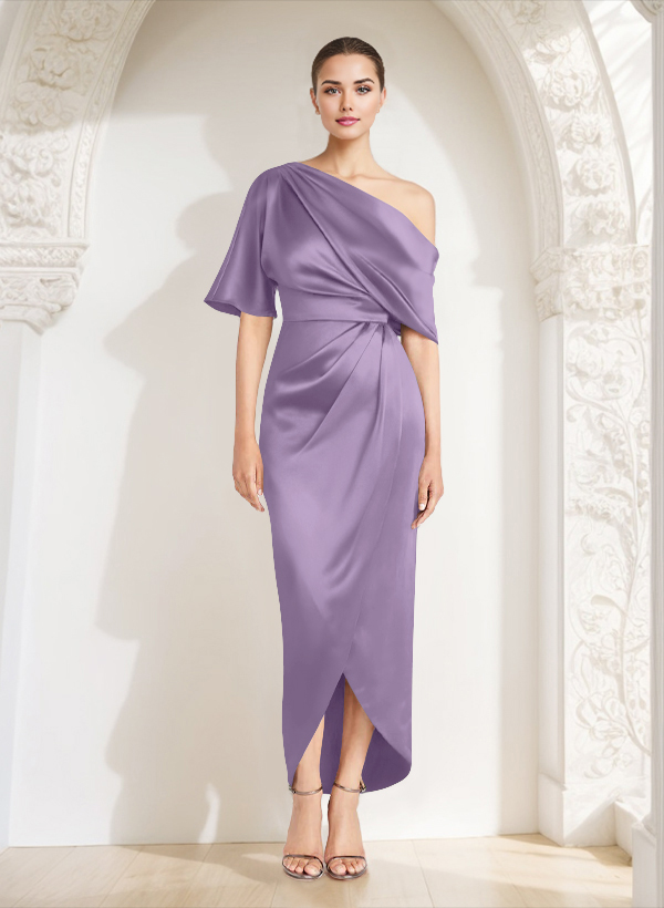 Sheath/Column One-Shoulder Satin Evening Dresses With Ruffle