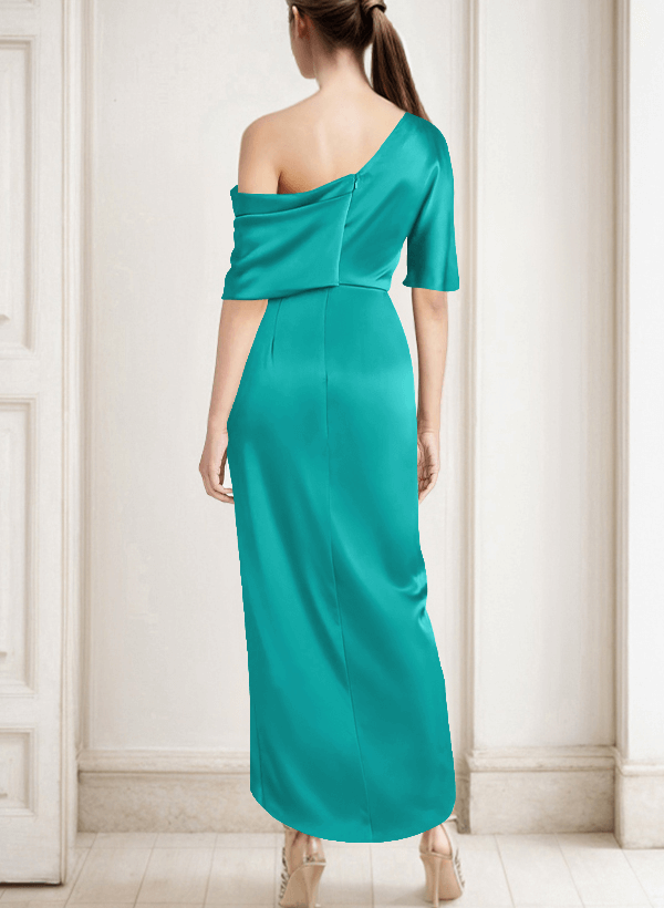 Fourreau/Colonne Col Asymétrique Satiné Robes Mère De La Mariée Avec Plissé