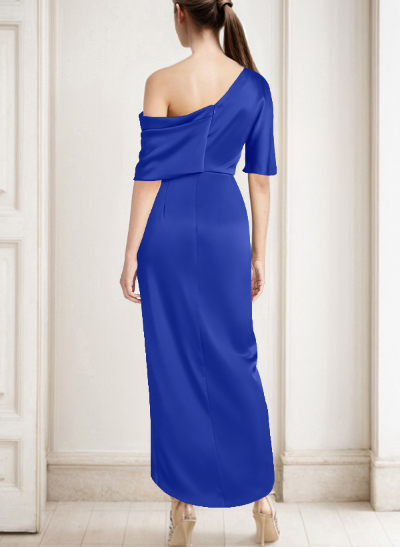 Sheath/Column Asymmetrical Neck Satin Mother Of The Bride Dresses With Ruffle