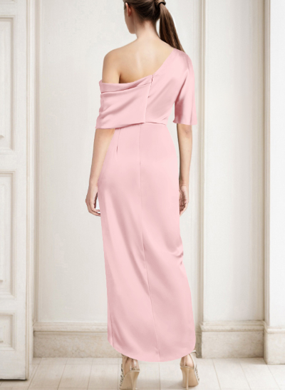 Sheath/Column Asymmetrical Neck Satin Mother Of The Bride Dresses With Ruffle