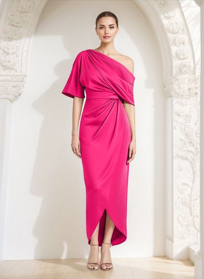 Sheath/Column Asymmetrical Neck Satin Mother Of The Bride Dresses With Ruffle