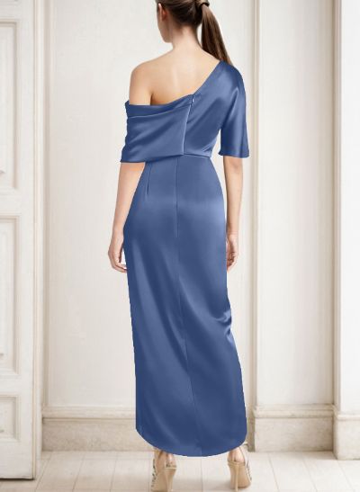 Sheath/Column Asymmetrical Neck Satin Mother Of The Bride Dresses With Ruffle