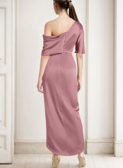 Sheath/Column Asymmetrical Neck Satin Mother Of The Bride Dresses With Ruffle