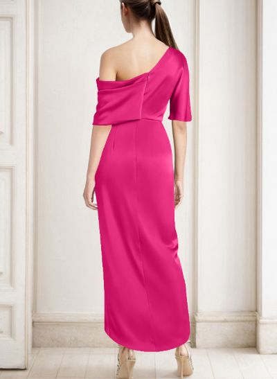 Sheath/Column Asymmetrical Neck Satin Mother Of The Bride Dresses With Ruffle