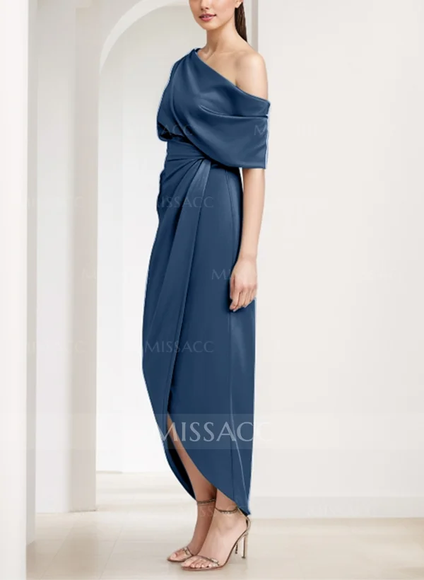 Sheath/Column Asymmetrical Pleated Satin Floor-Length Mother of the Bride Dresses with Ruffle