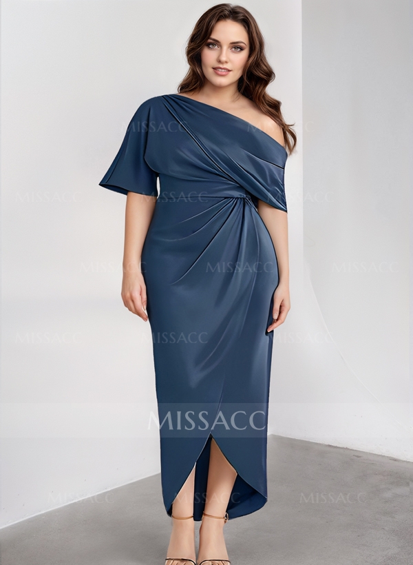 Sheath/Column Asymmetrical Neck Satin Mother Of The Bride Dresses With Ruffle