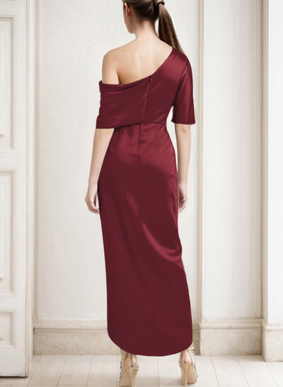 Sheath/Column Asymmetrical Neck Satin Mother Of The Bride Dresses With Ruffle