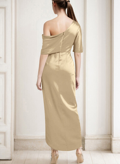 Sheath/Column Asymmetrical Neck Satin Mother Of The Bride Dresses With Ruffle