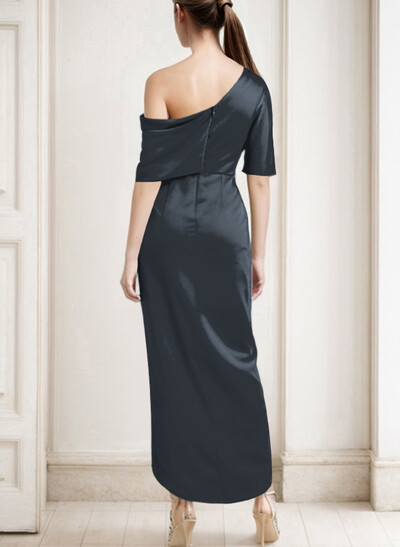 Sheath/Column Asymmetrical Neck Satin Mother Of The Bride Dresses With Ruffle