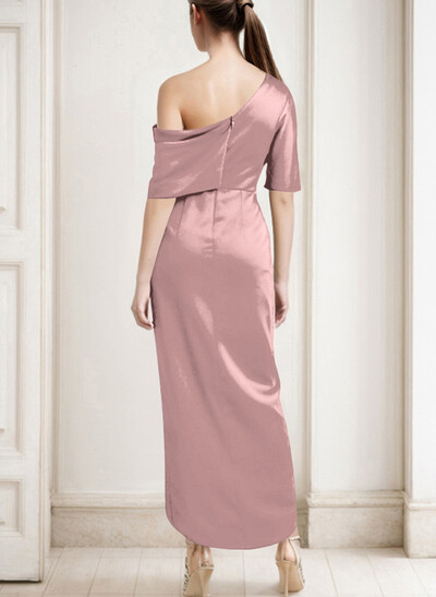 Sheath/Column Asymmetrical Neck Satin Mother Of The Bride Dresses With Ruffle