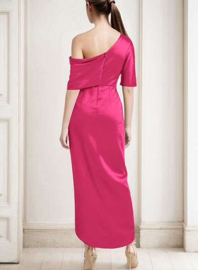 Sheath/Column Asymmetrical Neck Satin Mother Of The Bride Dresses With Ruffle