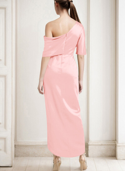 Sheath/Column Asymmetrical Neck Satin Mother Of The Bride Dresses With Ruffle