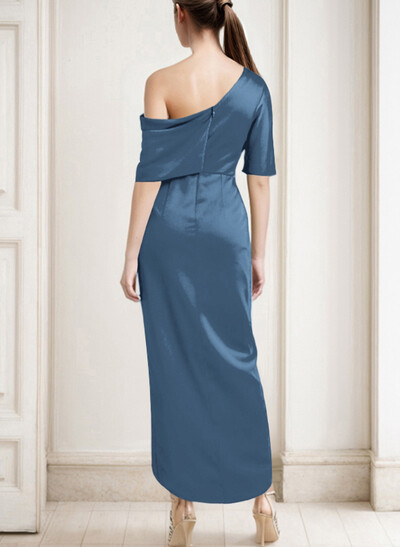 Sheath/Column Asymmetrical Neck Satin Mother Of The Bride Dresses With Ruffle