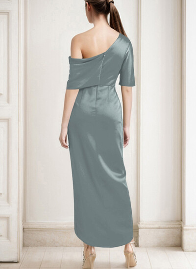Sheath/Column Asymmetrical Neck Satin Mother Of The Bride Dresses With Ruffle