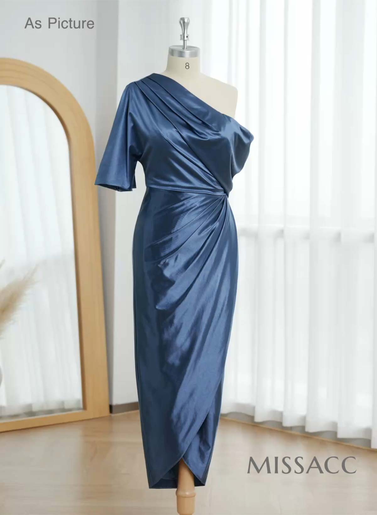 Sheath/Column Asymmetrical Neck Satin Mother Of The Bride Dresses With Ruffle