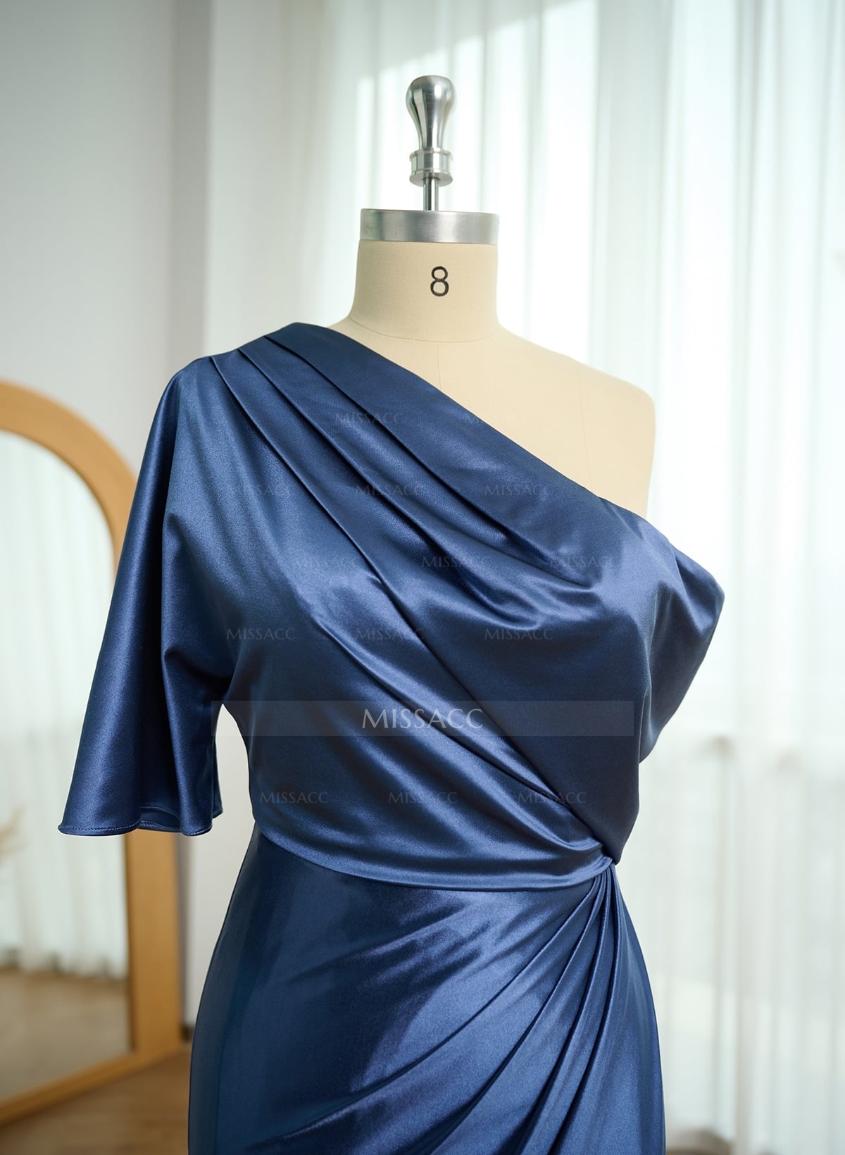 Sheath/Column Asymmetrical Neck Satin Mother Of The Bride Dresses With Ruffle