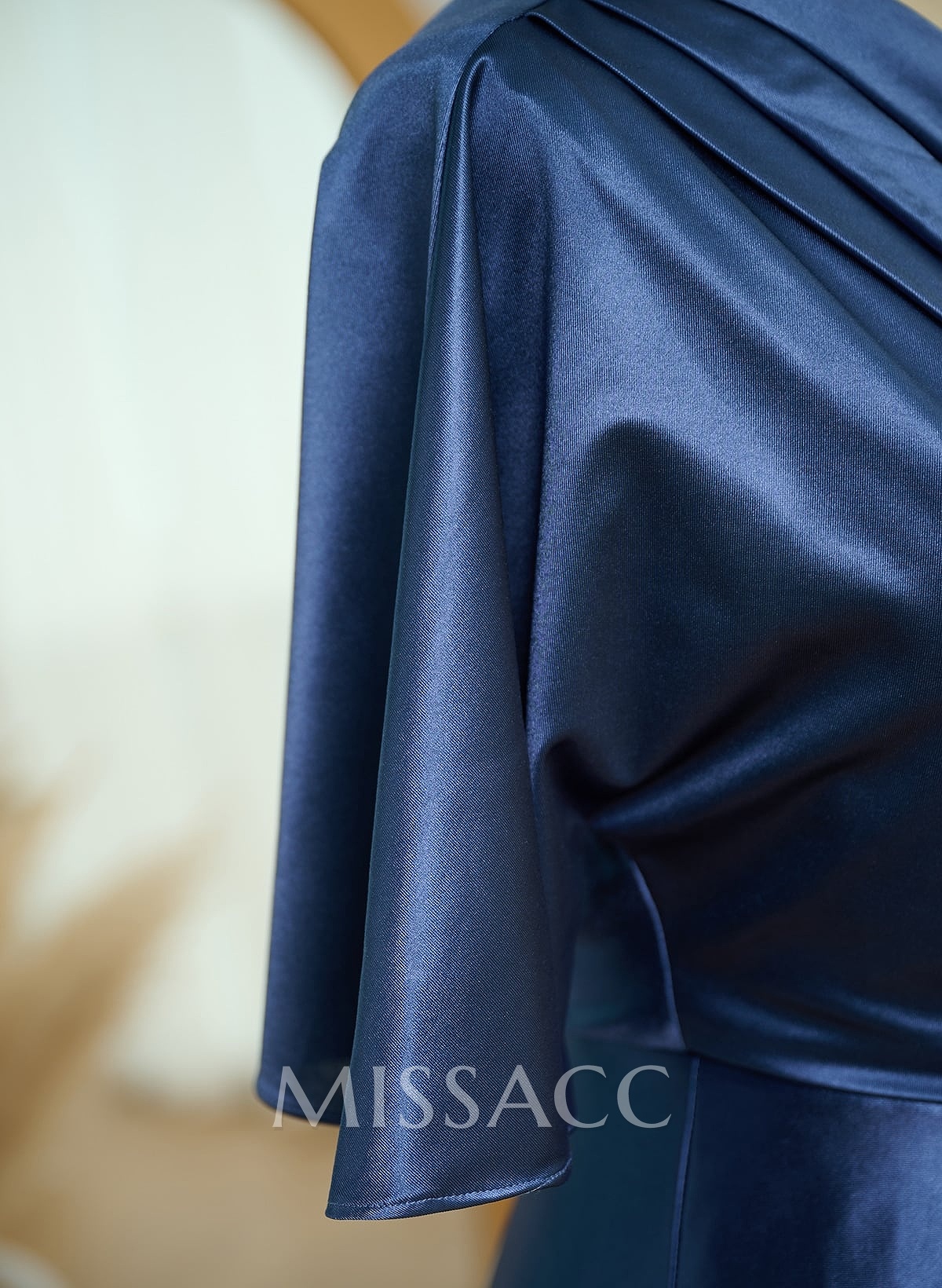Sheath/Column Asymmetrical Neck Satin Mother Of The Bride Dresses With Ruffle Sheath/Column Asymmetrical Neck Satin Mother Of The Bride Dresses With Ruffle