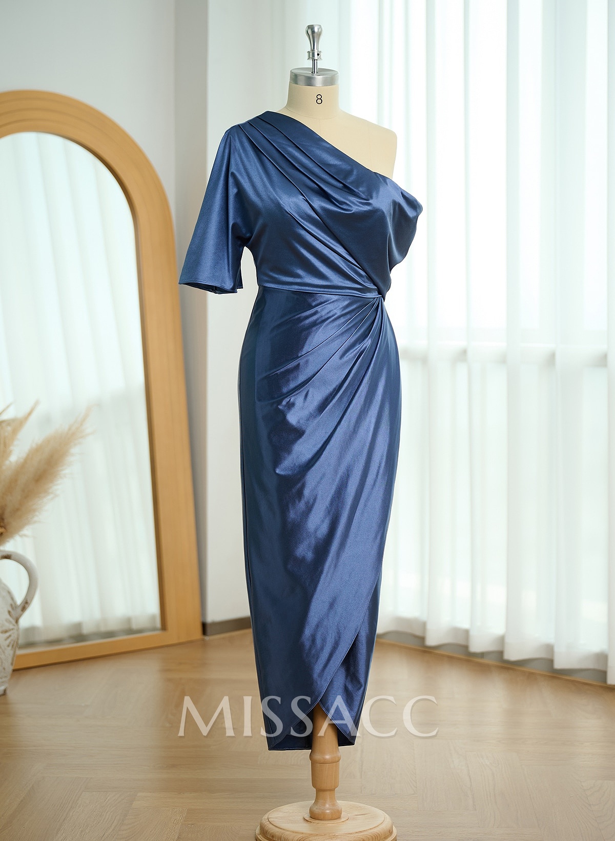 Sheath/Column Asymmetrical Neck Satin Mother Of The Bride Dresses With Ruffle Sheath/Column Asymmetrical Neck Satin Mother Of The Bride Dresses With Ruffle