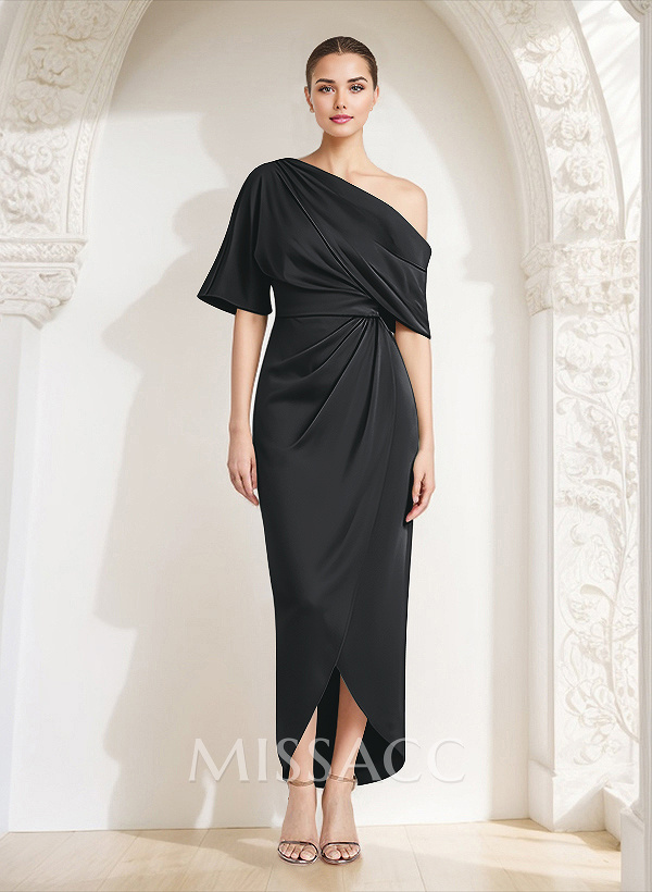 Sheath/Column Asymmetrical Sleeveless Satin Mother Of The Bride Dresses With Ruffle
