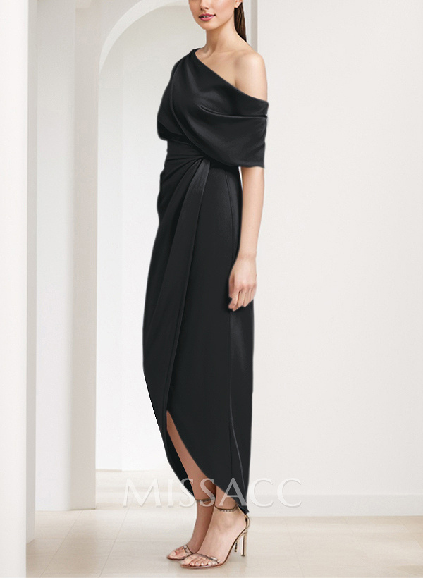 Sheath/Column Asymmetrical Sleeveless Satin Mother Of The Bride Dresses With Ruffle