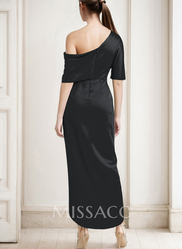 Sheath/Column Asymmetrical Sleeveless Satin Mother Of The Bride Dresses With Ruffle