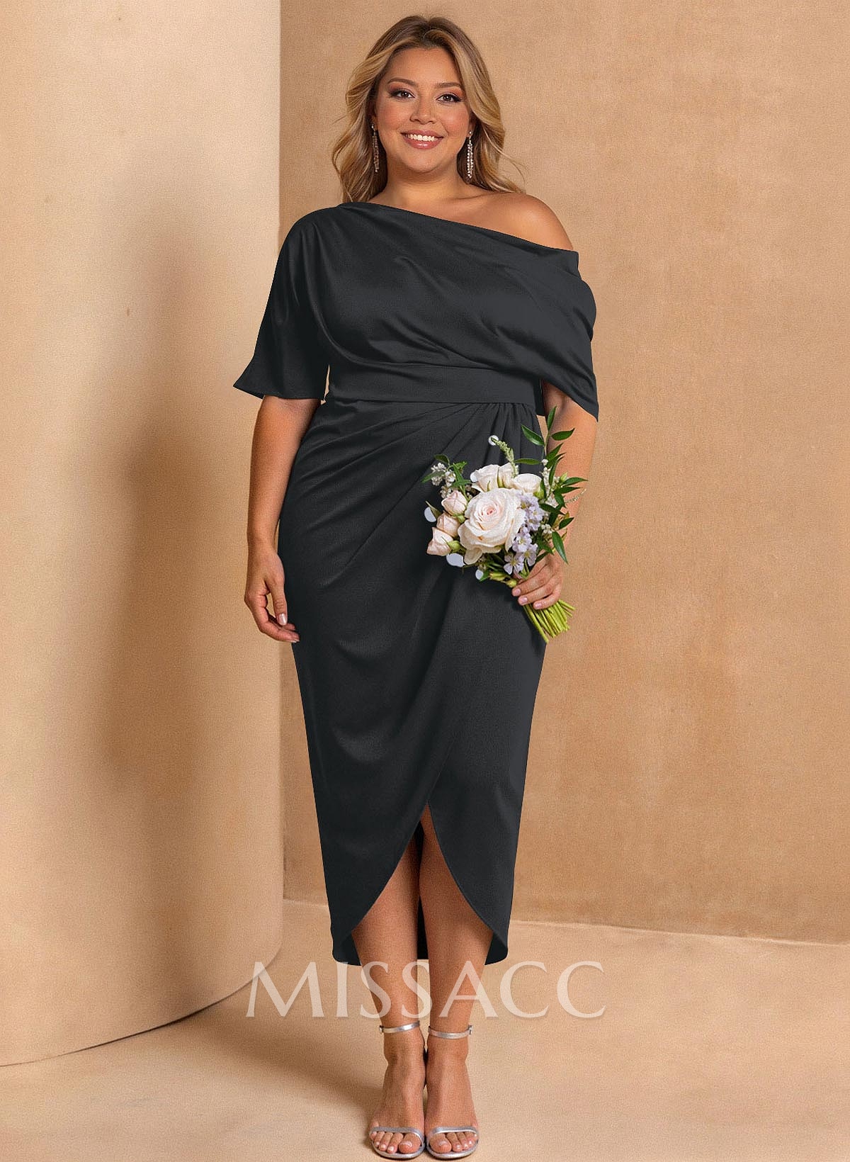 Sheath/Column Asymmetrical Sleeveless Satin Mother Of The Bride Dresses With Ruffle