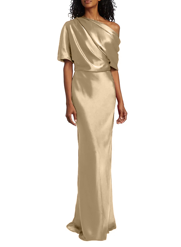 Sheath/Column Asymmetrical Neck Short Sleeves Bridesmaid Dresses