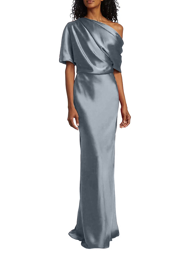 Sheath/Column Asymmetrical Neck Short Sleeves Bridesmaid Dresses