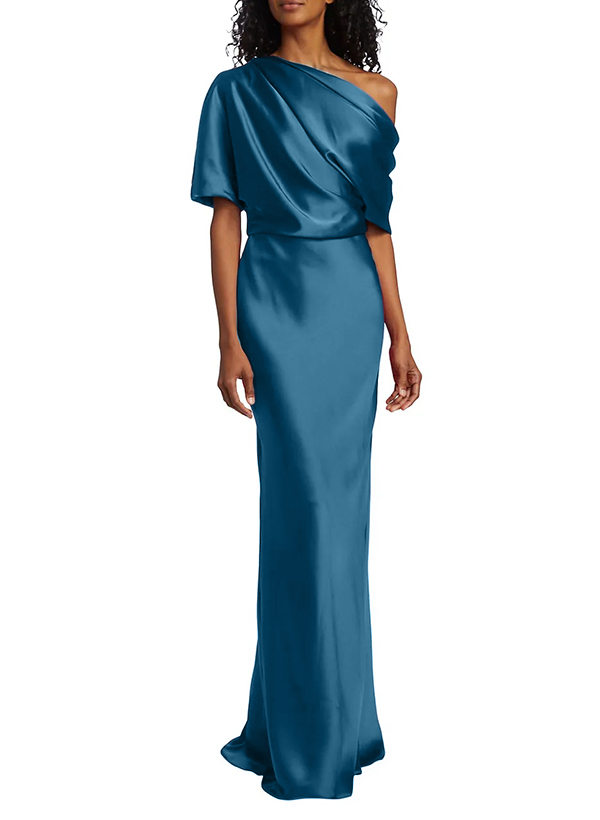 Sheath/Column Asymmetrical Neck Short Sleeves Bridesmaid Dresses