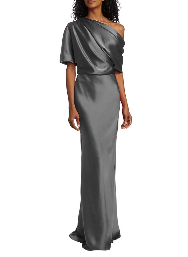 Sheath/Column Asymmetrical Neck Short Sleeves Bridesmaid Dresses