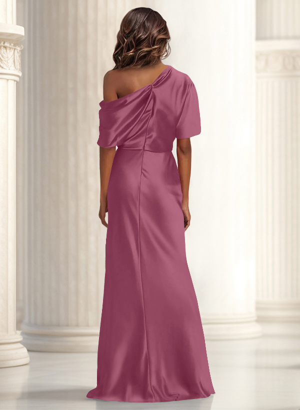Fourreau/Colonne Col Asymétrique Manches Courtes Charmeuse Robes Mère De La Mariée