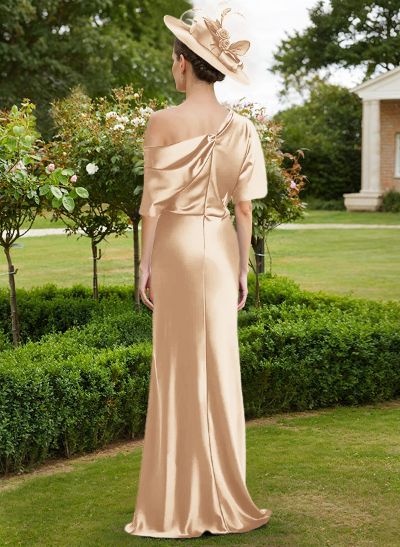 Sheath/Column Asymmetrical Neck Short Sleeves Mother Of The Bride Dresses