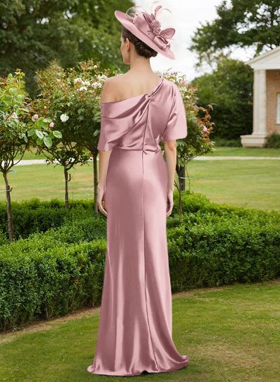 Sheath/Column Asymmetrical Neck Short Sleeves Mother Of The Bride Dresses