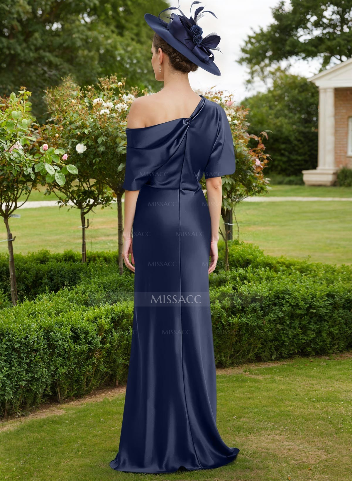 Sheath/Column Asymmetrical Neck Short Sleeves Mother Of The Bride Dresses